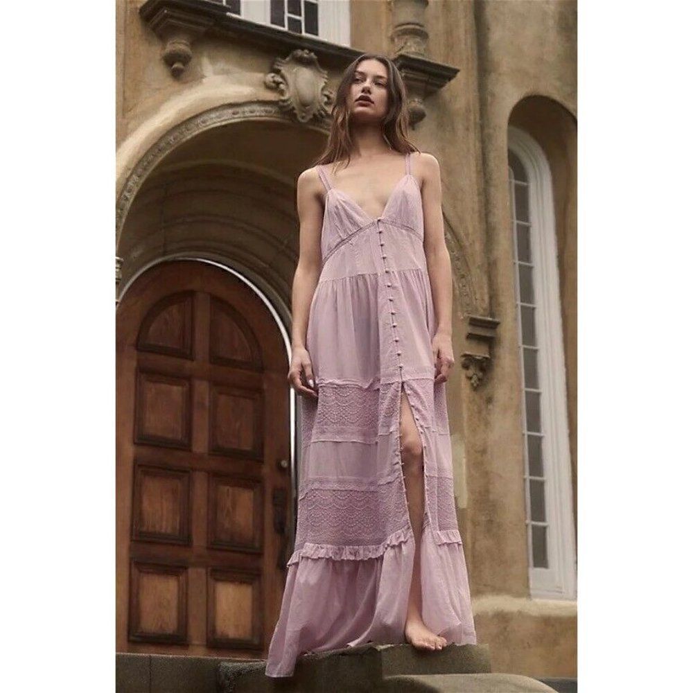 NEW FREE PEOPLE ISABELLA MAXI SLIP TIERED VICTORIAN EMBROIDERED DRESS